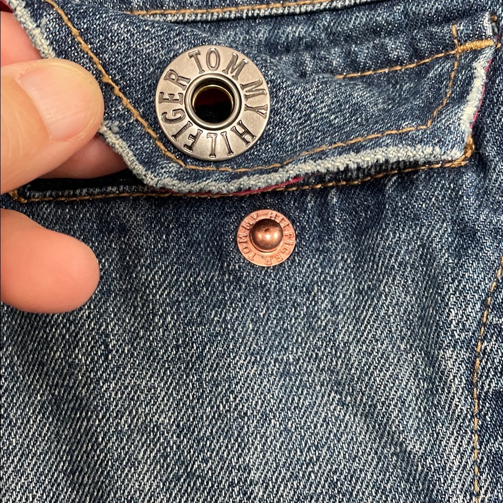 Tommy Hilfiger M Distressed Blue Jean Jacket Metal button closure pockets 2005 - Picture 10 of 16